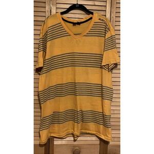 Rusty Vintage Yellow Gray Striped T Grunge Skater Gorpcore Streetwear